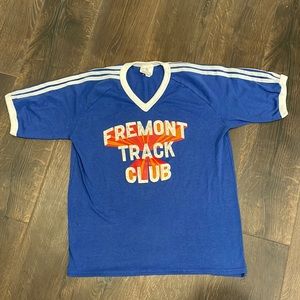 Vintage 80s Fremont Track Club V-Neck Short Sleeve Shirt